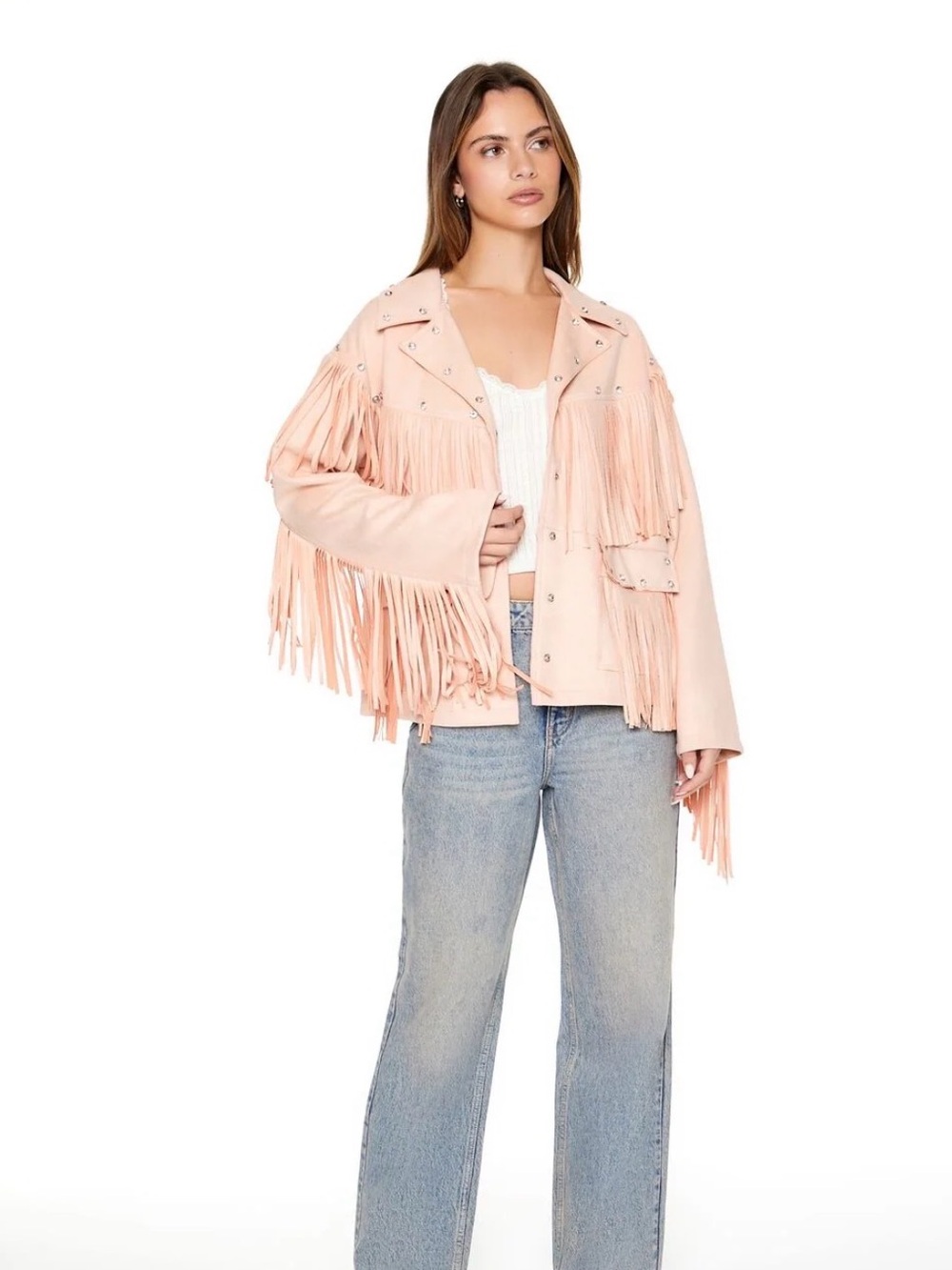 Forever 21 Blush Pink Fringe Suede Jacket
